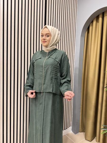 CEREMONY 5960 BOLEROSU PİLE DETAYLI PASION ELBİSELİ TAKIM YEŞİL