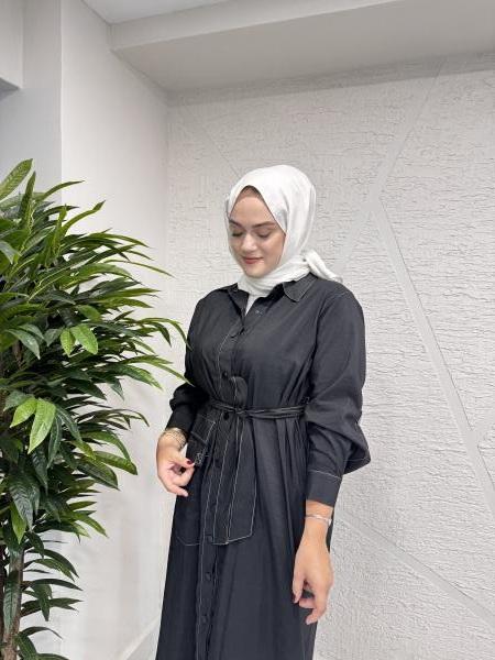 CEREMONY 5892 KONTRAST DİKİŞLİ ÖNÜ ÇITÇITLI TEK CEPLİ DUBAI GÖMLEK KAP SİYAH
