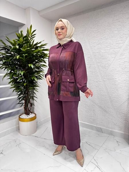 YAREN CLARA 2297 ÇİFT CEP PİKE PANTOLON TAKIM BORDO