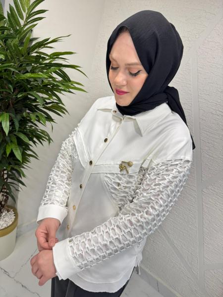 CEREMONY 26Y119 SİMETRİK FİLE DETAYLI NEPTÜN BLUZ EKRU