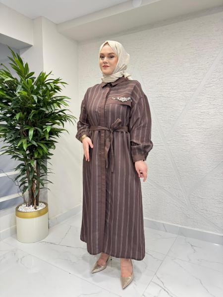 CEREMONY 26Y721 İSTİRİDYE İŞLEMELİ MİRANDA ELBİSE KAHVERENGİ