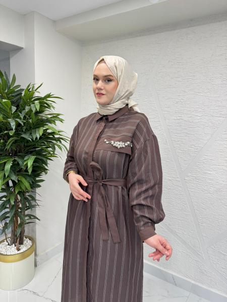 CEREMONY 26Y721 İSTİRİDYE İŞLEMELİ MİRANDA ELBİSE KAHVERENGİ