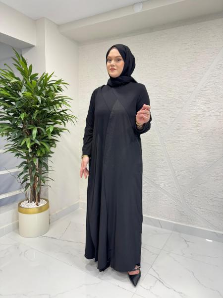 CEREMONY 26Y724 ÖNÜ VE ARKASI DUBAİ GARNİLİ BAMBU ELBİSE SİYAH