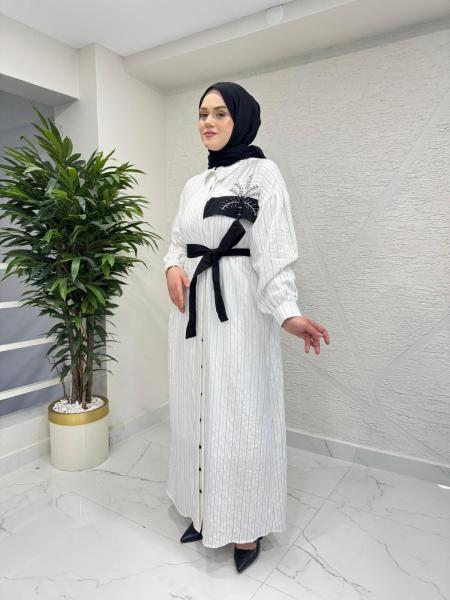 CEREMONY 26Y736 YAPRAK İŞLEME DETAYLI MARİNA GÖMLEK ELBİSE ORİJİNAL