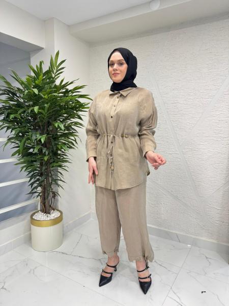 CEREMONY 26Y908 BELİ BAĞCIKLI VE BONCUK DETAYLI PANTOLONLU SUEL TAKIM BEJ