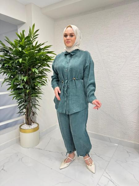 CEREMONY 26Y908 BELİ BAĞCIKLI VE BONCUK DETAYLI PANTOLONLU SUEL TAKIM YEŞİL