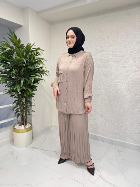 CEREMONY 26Y914 ÖNDEN DÜĞMELİ İKİ KAT CEPLİ PANTOLONLU CUPRA TAKIM VİZON