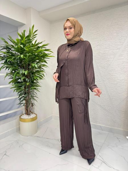 CEREMONY 26Y928 TUNİĞİ VE PANTOLONU ALLER DETAYLI CUPRA TAKIM KAHVERENGİ