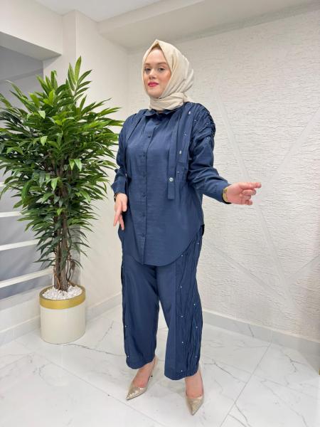 CEREMONY 26Y933 KRAŞ VE TAŞ İŞLEMELİ SAFARİ PANTOLONLU TAKIM LACİVERT