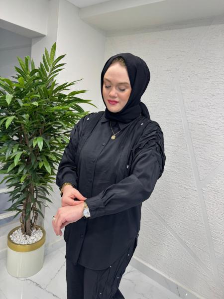 CEREMONY 26Y933 KRAŞ VE TAŞ İŞLEMELİ SAFARİ PANTOLONLU TAKIM SİYAH