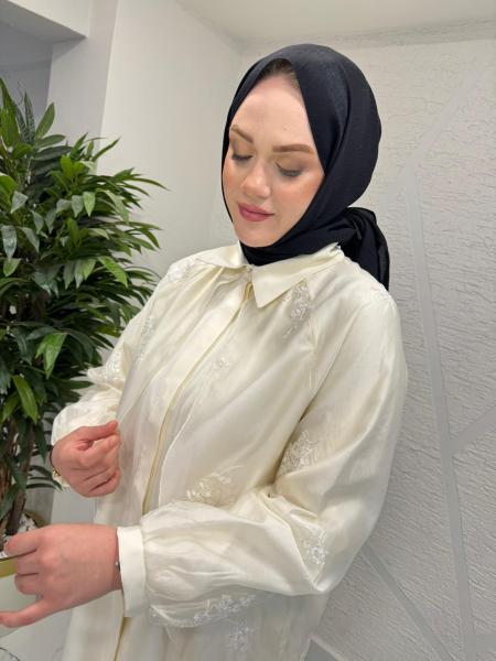 CEREMONY 26Y937 NAKIŞ VE PUL İŞLEMELİ İNCİ PANTOLONLU TAKIM KREM
