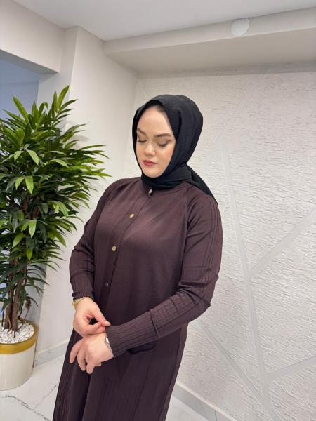 NİLİWİ 3055 ETEK UCU FİTİLLİ ARA BOY TRİKO HIRKA KAHVERENGİ