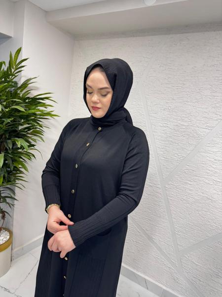 NİLİWİ 3055 ETEK UCU FİTİLLİ ARA BOY TRİKO HIRKA SİYAH