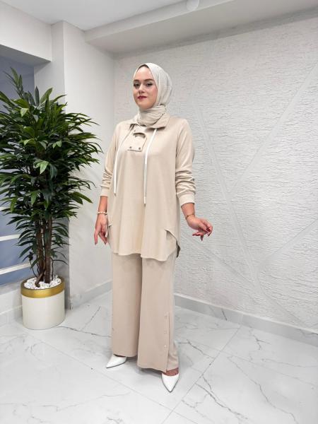 FUAT GÜRŞEN 4303 YAKASI BAĞCIKLI PANTOLONU DÜĞMELİ TAKIM BEJ
