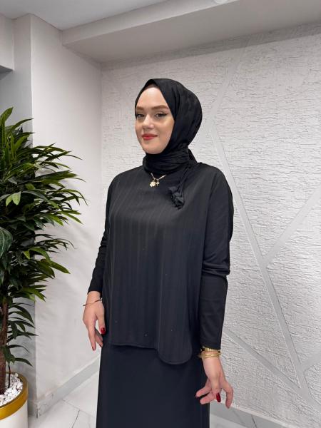 FUAT GÜRŞEN 4309 BLUZU TAŞ İŞLEMELİ TAKIM SİYAH