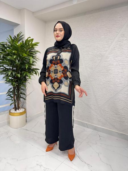 FUAT GÜRŞEN 4363 TUNİĞİ DESENLİ PANTOLON TAKIM SİYAH