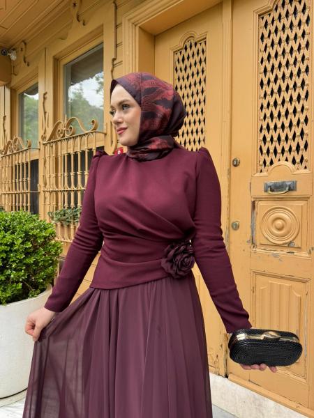 TUAY 4525 KREP ABİYE ELBİSE BORDO