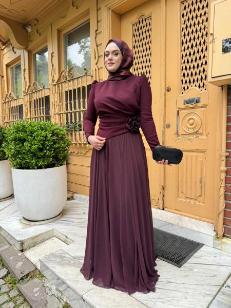 TUAY 4525 KREP ABİYE ELBİSE BORDO