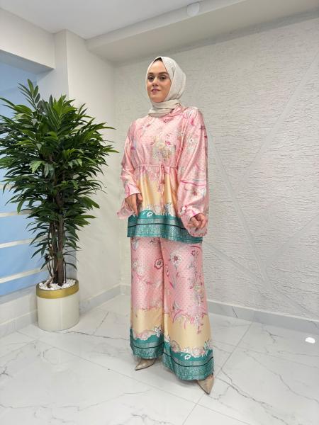 TABA 4525 LIYA DESENLİ PANTOLON TAKIM TURKUAZ
