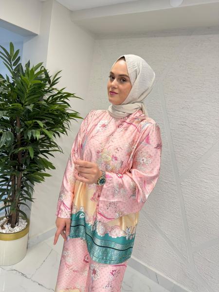TABA 4525 LIYA DESENLİ PANTOLON TAKIM TURKUAZ
