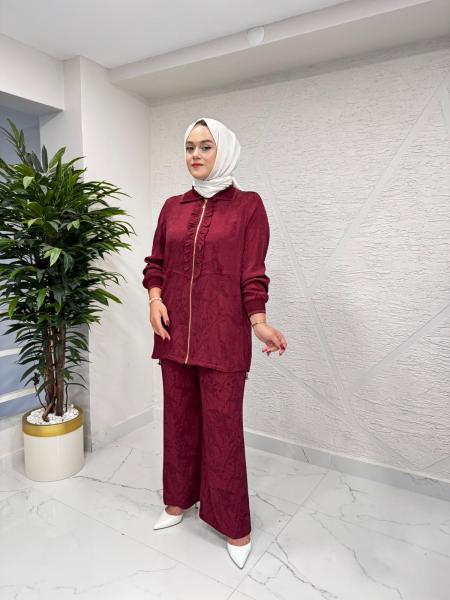FUAT GÜRŞEN 4611-4409 ÖNÜ FERMUARLI KAP PANTOLON TAKIM BORDO