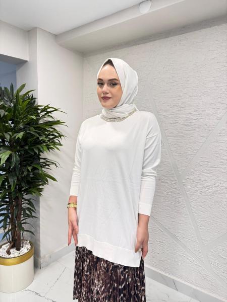 MISSEMRAMISS 4710 MAGLİA TAŞ İŞLEMELİ TRİKO TUNİK EKRU