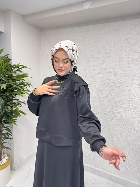 MISSEMRAMISS 4871 ALAERA NAKIŞLI BLUZLU TAKIM SİYAH