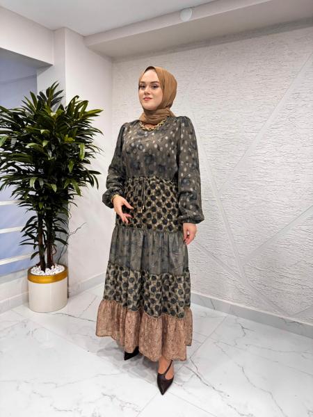 MISSEMRAMISS 4908 LAYERS DESENLİ ELBİSE HAKİ DESENLİ