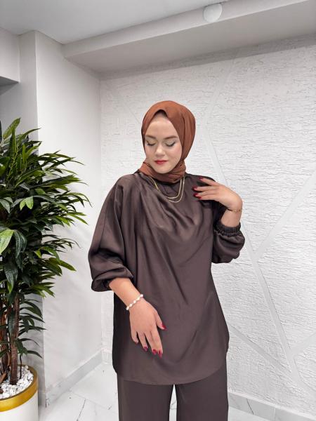 MISSEMRAMISS 4977 VALORİA SATEN TAKIM KAHVERENGİ
