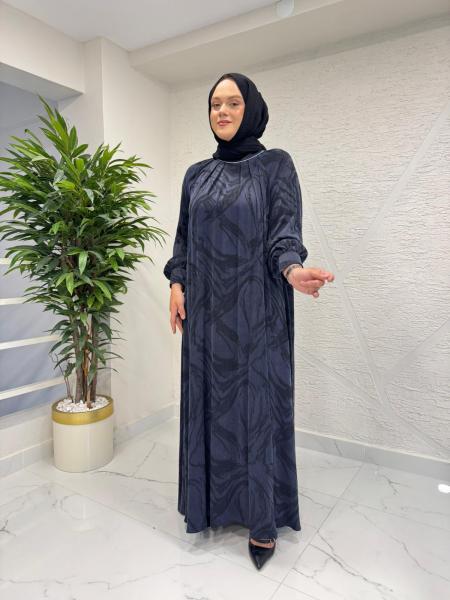 MYRED 50297 YAKASI TAŞ DETAYLI İPEK ELBİSE SİYAH