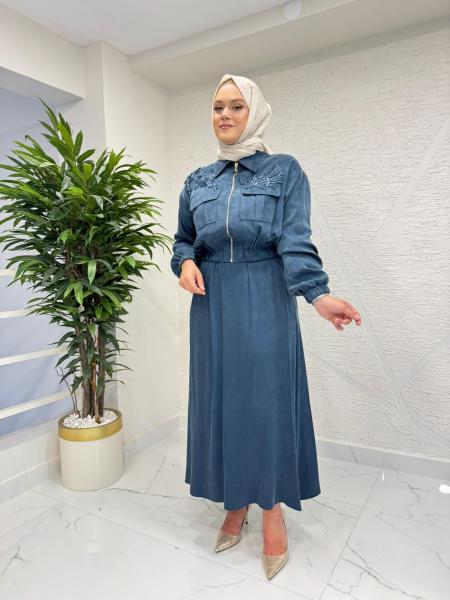MYRED 50323 BONCUK İŞLEMELİ ETEKLİ TAKIM MAVİ