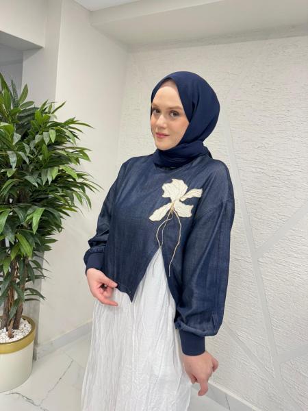 MISSEMRAMISS 5169 DOUBLE DREAM ELBİSE BLUZ TAKIM MAVİ-EKRU