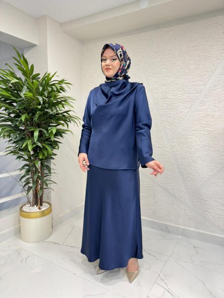 MISSEMRAMISS 5194 SATİN GRACE ETEKLİ TAKIM LACİVERT