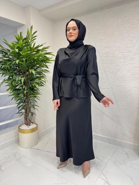 MISSEMRAMISS 5194 SATİN GRACE ETEKLİ TAKIM SİYAH