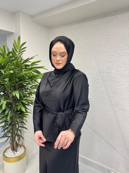 MISSEMRAMISS 5194 SATİN GRACE ETEKLİ TAKIM SİYAH