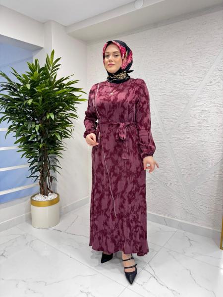 CLEMENCE 5393 YANLARI FERMUAR DETAYLI İPEK ELBİSE BORDO