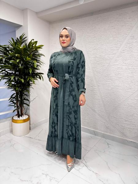 CLEMENCE 5397 İPEK ELBİSE YEŞİL