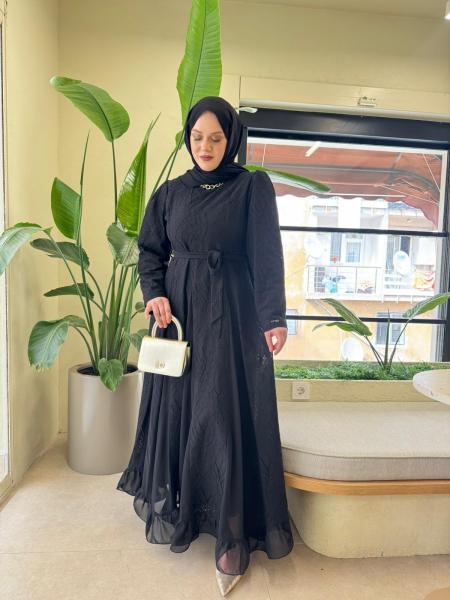 OTTO 5412 YAPRAK DESENLİ ELBİSE SİYAH