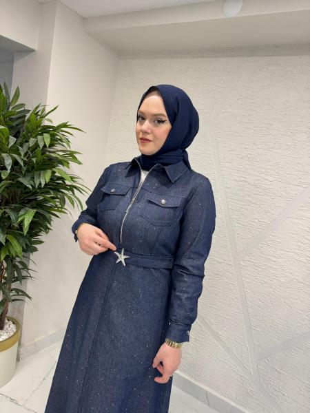 OTTO 5413 SIVAMA TAŞLI KOT ELBİSE İNDİGO