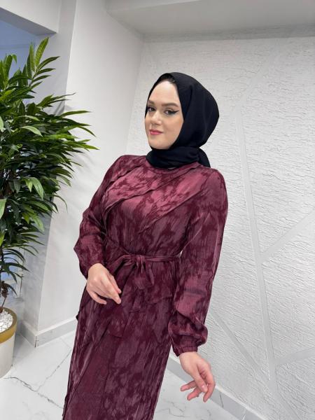 CLEMENCE 5417 İPEK ELBİSE BORDO