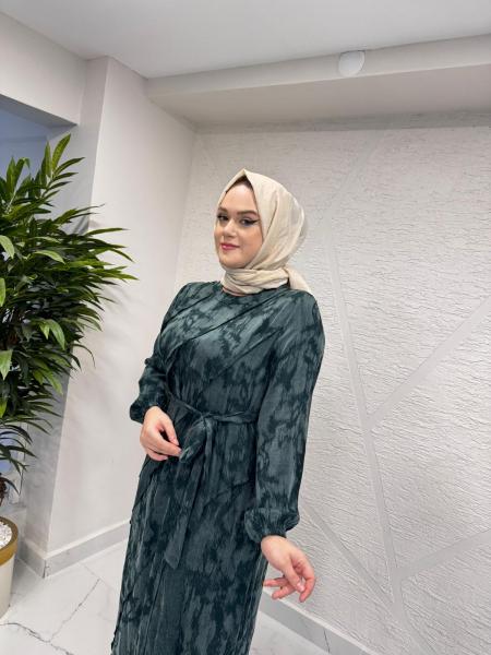 CLEMENCE 5417 İPEK ELBİSE YEŞİL