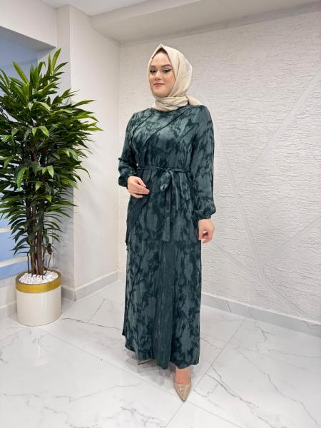 CLEMENCE 5417 İPEK ELBİSE YEŞİL