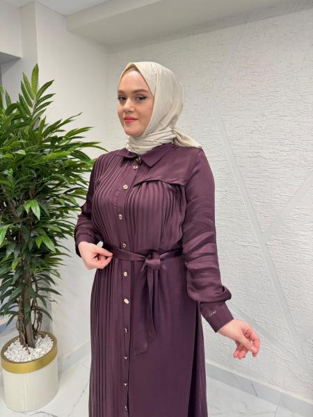 OTTO 5420 ÇİZGİ DESENLİ JAKAR ELBİSE BORDO