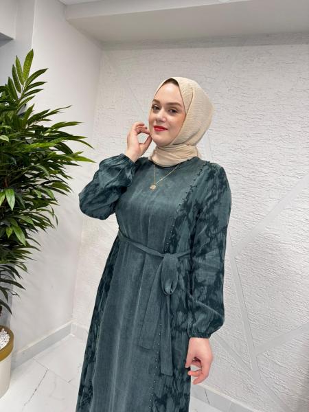 CLEMENCE 5435 İPEK ELBİSE YEŞİL