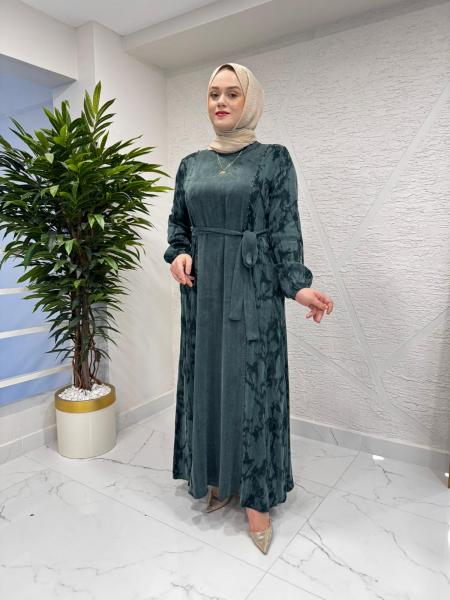 CLEMENCE 5435 İPEK ELBİSE YEŞİL