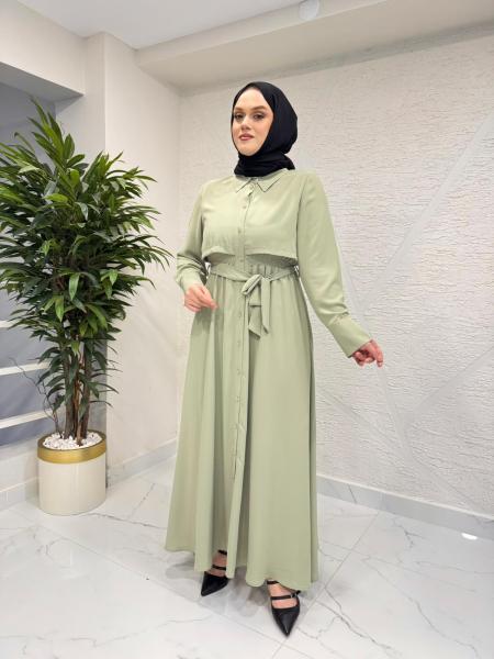 OTTO 5437 BELDEN KUŞAKLI ELBİSE KÜF YEŞİLİ