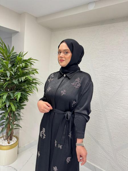 TUĞBA KOÇAK 544 NAKIŞ İŞLEMELİ ELBİSE SİYAH