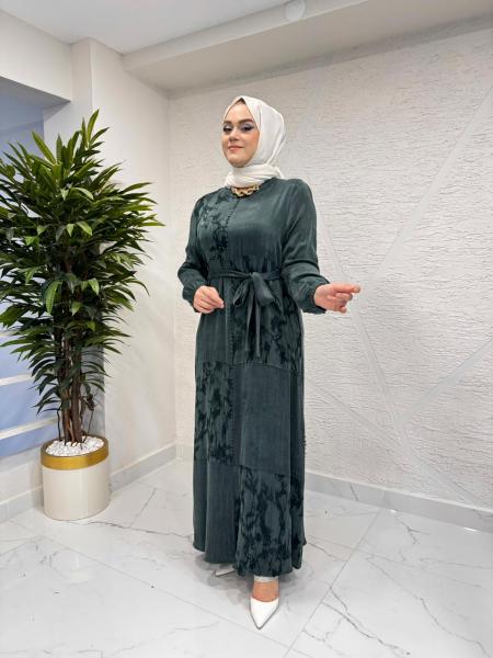 CLEMENCE 5462 İPEK ELBİSE YEŞİL