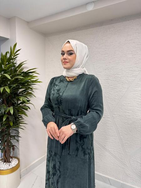 CLEMENCE 5462 İPEK ELBİSE YEŞİL