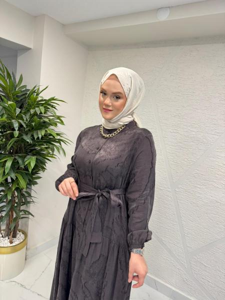 CLEMENCE 5511 İPEK ELBİSE KAHVERENGİ
